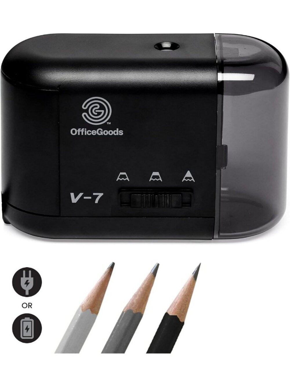 Electric Pencil Sharpener - Battery & Cord Powered, Compact & Stylish Black